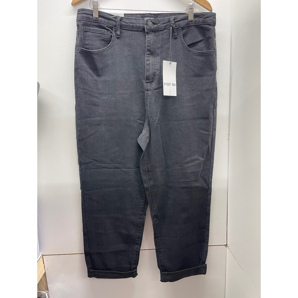 C'EST TOI Black Label Mom Fit Roll Up Crop Jeans Black 1XL NWT